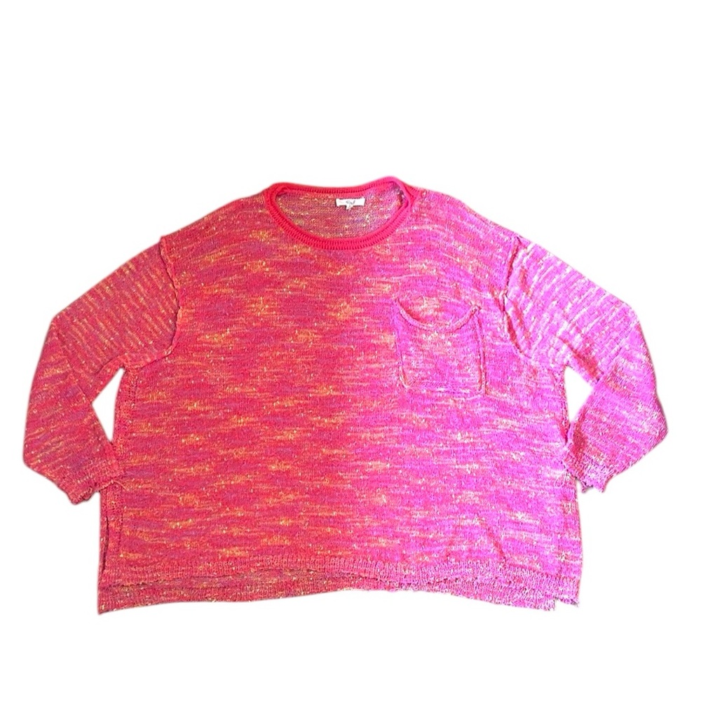 Easel Pink Yellow Purple Fringed Oversized Pocket Sweater Size Small